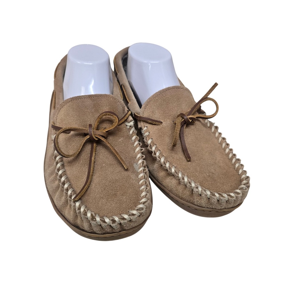 Minnetonka Cally Tan Suede Faux Fur Lined Moccasin Slippers 41321 Mens 8